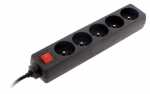 5 Way Socket Outlet Switch - Bloc 5 Prises 16a Inter Noir - CÂble H05vv-f 3g1mm² Long 1m