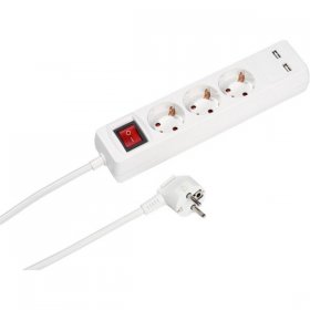 Vivanco Three-way Plug Adaptor - Ebls 3w2usb6ss 3fach Steckdosenleiste Mit Schalter, 2x Usb, 2.1a Max, Weiss