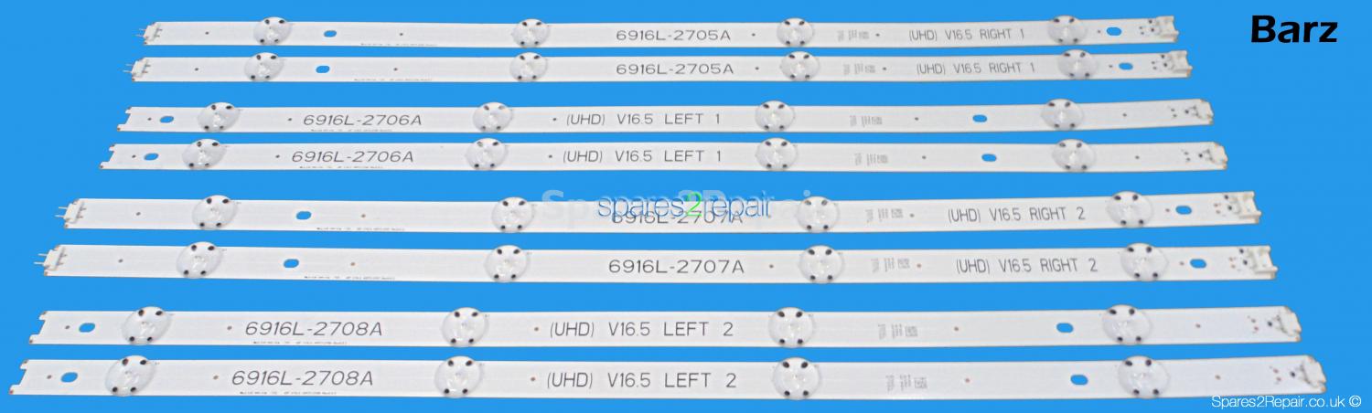LG 49 inch Full LED Backlight Array - V16.5 UHD - 6916L-2705A + 6916L-2706A + 6916L-2707A + 6916L-2808A - 49UH - AGF79047401 - AGF79047201 - LC490DGE-FJM LC490DUE-FJA
