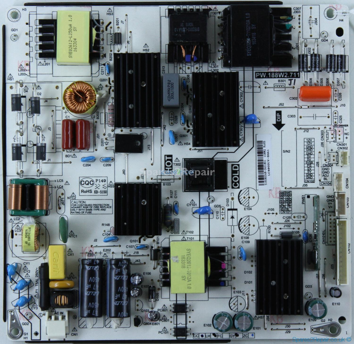 Sharp LC-49CFG6001K - Power Supply - PW.188W2.711 - LC490DUY-SHA1 - S16080048