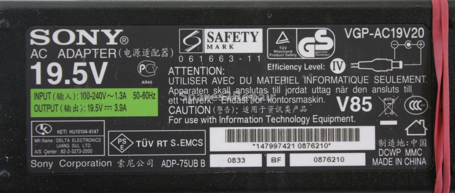 Sony - Charger - VGP-AC19V20 - ADP-75UB - 19.5V 3.9A (Original)
